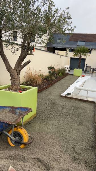 Préparation du sol pour la pose d'un gazon synthétique à Saint Cyr sur Loire près de Tours